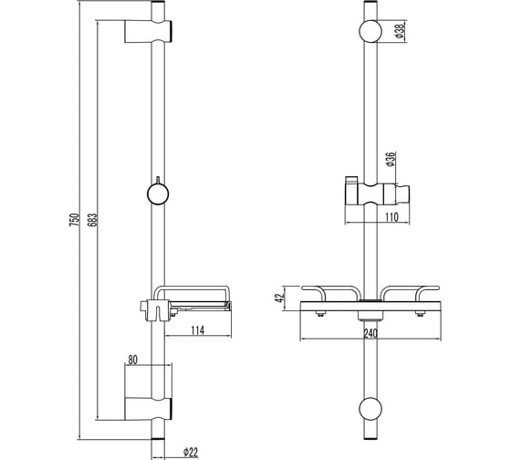 Стойка для душа Lemark 750 мм, с мыльницей, графит, блистер LM3775GM