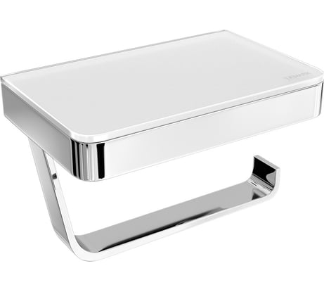 Держатель для туалетной бумаги Lemark GLASS LINE с полкой, хром/белое стекло 9721028