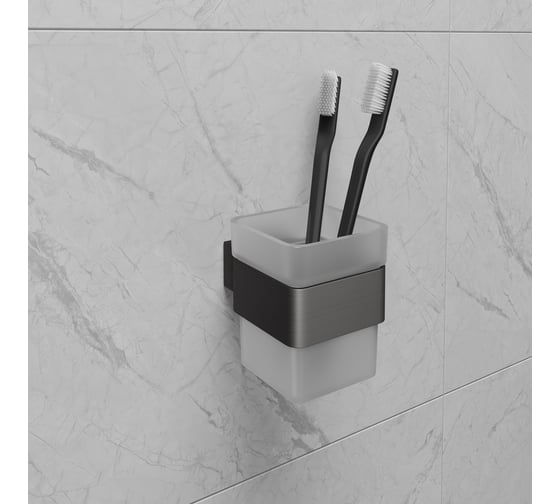 Стакан для зубных щеток Lemark SMOOTH LINE с держателем, графит 9736015