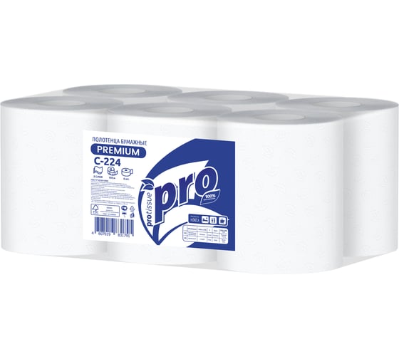 Бумажные полотенца Protissue с центральной вытяжкой, 2 слоя, 150 метров, 6 рулонов С224