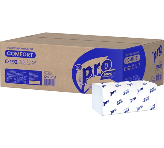 Бумажные полотенца Protissue V сложения, 1 слой, 25 гр, 250 листов, 20 пачек С192 23822