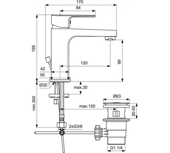 Смеситель для раковины IDEAL STANDARD BC491AA CERAFINE D 00000073204
