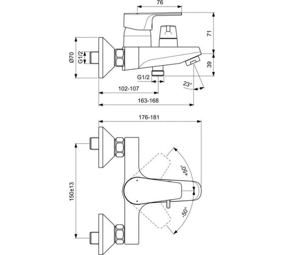 Смеситель для ванны IDEAL STANDARD  BC494AA CERAFINE D 00000073205