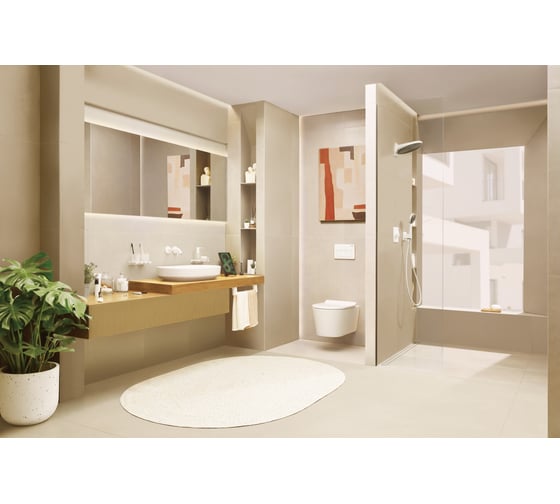 Смеситель для раковины Hansgrohe Tecturis S однорычажный, для скрытого монтажа, настенный, с изливом 16.5 см, матовый белый 73350700