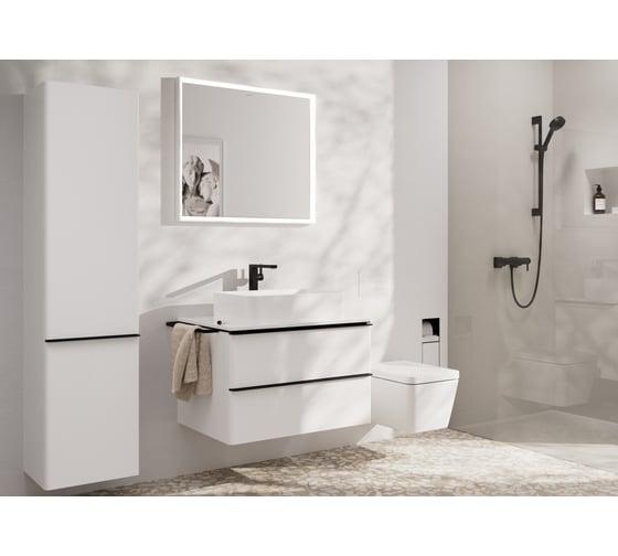 Смеситель для раковины Hansgrohe Tecturis E 240 Fine, однорычажный, CoolStart, с клапаном push-open, матовый черный 73070670