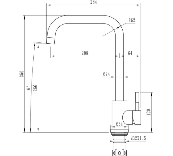 Смеситель для кухни MIXLINE 35k, трубчатый излив, черный графит MLSS-0301BL 553814