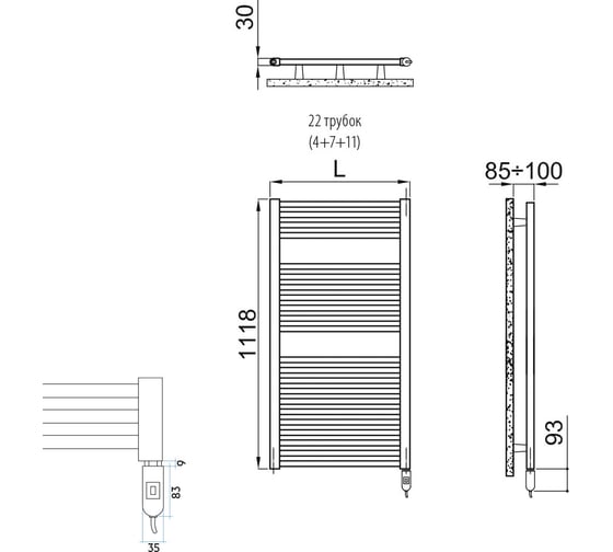 Полотенцесушитель электрический IRSAP ARES/EI 1118/580 CL.50 B01 EIM058I50IR01NNN02