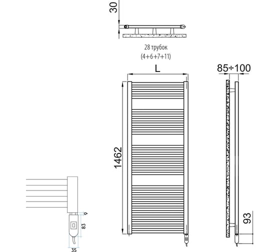 Полотенцесушитель электрический IRSAP ARES/EI 1462/580 CL.50 B01 EIL058I50IR01NNN02