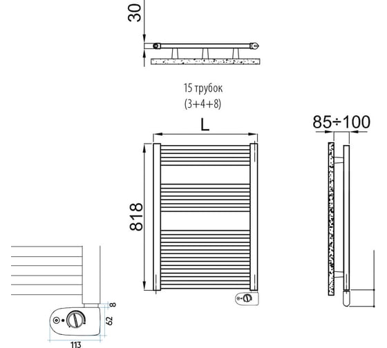 Полотенцесушитель электрический IRSAP ARES/EK 818/580 CL.50 B01 EIS058K50IR01NNN01