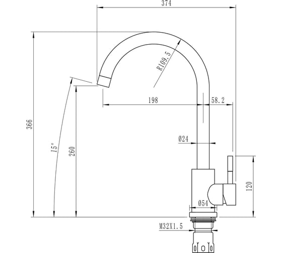 Смеситель для кухни MIXLINE 35k MLSS-0303BR трубчатый излив, бронза 553819