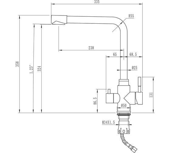 Смеситель для кухни MIXLINE 35k MLSS-0320BL подкл.к фильтру, черный графит 553820