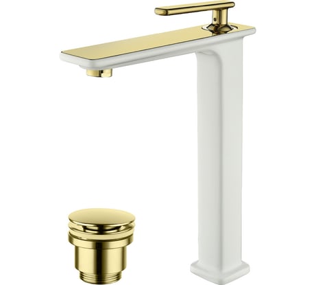 Смеситель для умывальника Lemark "Миста" высокий, монолитный, белый/золото LM6409WG