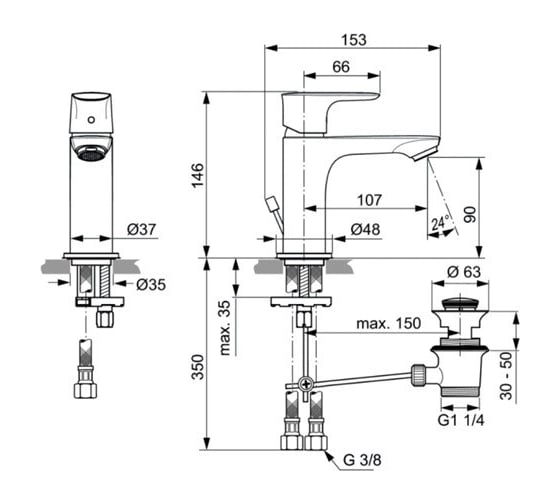 Смеситель для раковины IDEAL STANDARD A7007AA CONNECT AIR 00000066006