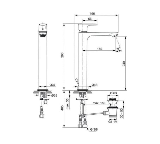 Смеситель для раковины IDEAL STANDARD A7025AA CONNECT AIR высокий 00000066677