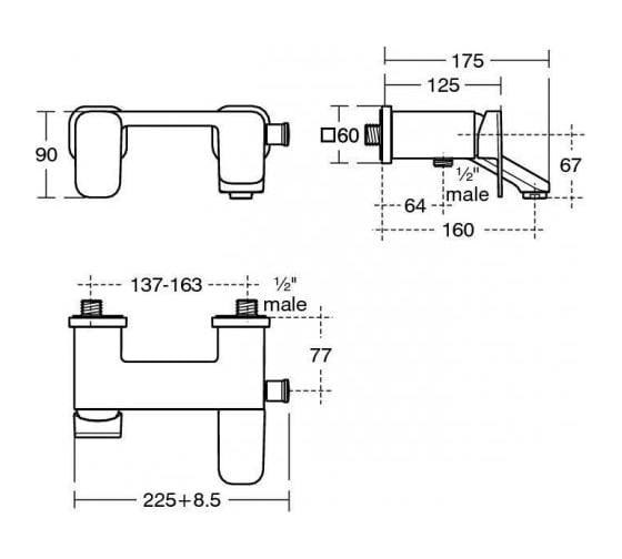 Смеситель для ванны IDEAL STANDARD A6338AA TONIC II 00000046439