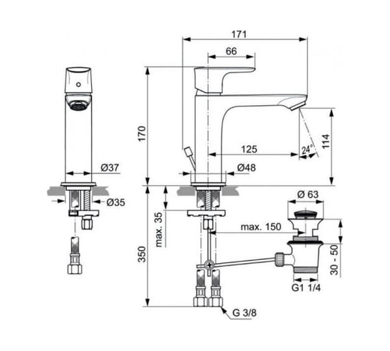 Смеситель для раковины IDEAL STANDARD A7012AA CONNECT AIR 00000066472