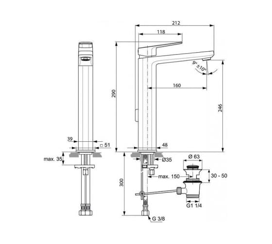 Смеситель для раковины IDEAL STANDARD A6328AA TONIC II высокий 00000042491