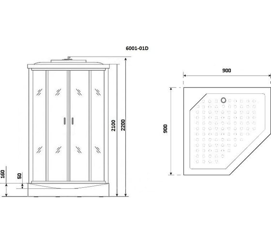Душевая кабина Niagara NG-6001-01D (900x900x2200) низкий поддон(16 см) стекло прозрачное, 4 места 60010114D