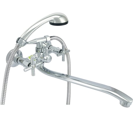 Ванно-душевой смеситель Juguni двуручный, с металлическим шлангом и хромированный лейкой 0402.720