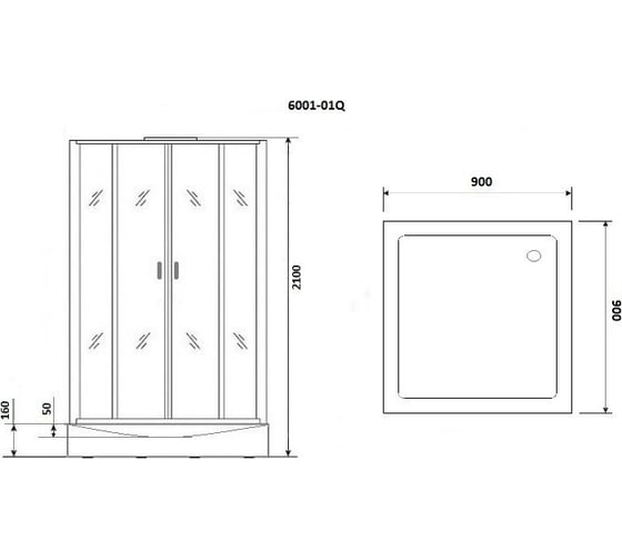 Душевая кабина Niagara NG-6001-01Q (900x900x2100) низкий поддон(16 см) стекло прозрачное, 4 места 60010114Q