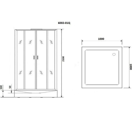 Душевая кабина Niagara NG-6002-01Q (1000x1000x2100) низкий поддон (16 см) стекло прозрачное,, 4 места 60020114Q
