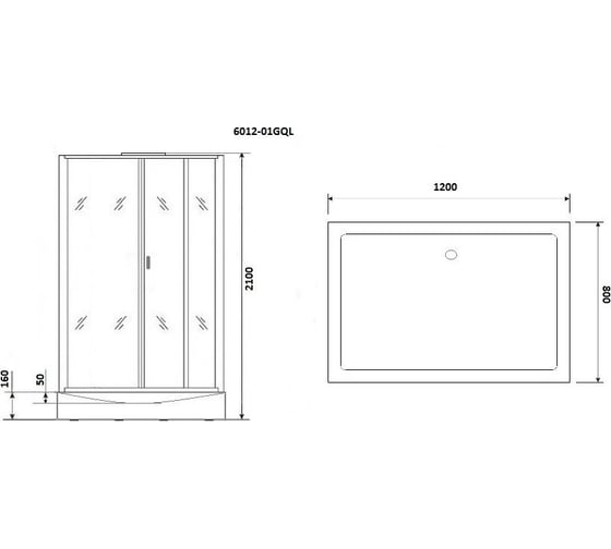 Душевая кабина Niagara NG-6012-01GQL (1200x800x2100) низкий поддон (16 см) стекло прозрачное, 5 мест 60120114GQL