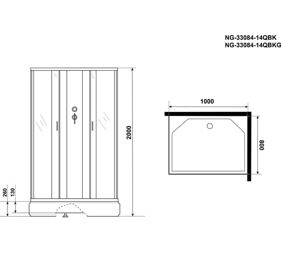 Душевая кабина NIAGARA NG-33084-14QBK (1000x800x2000 мм), средний поддон (26 см), стекло матовое 330844QBK