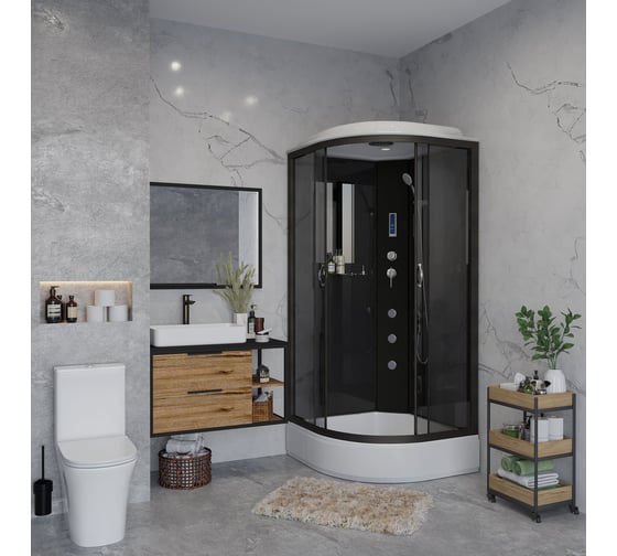Душевая кабина Niagara NG-6501-14F (900x900x2150) средний поддон (26см) стекло тонированное, алюм черный 4 места 65011434F
