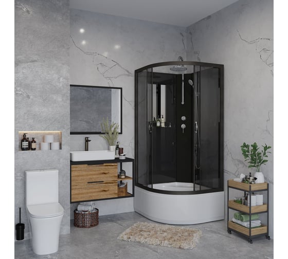 Душевая кабина Niagara NG-6508-14BKT (900x900x2100-2400) высокий поддон (40см) стекло тонированное, алюм черный 4 места 65081434BKT