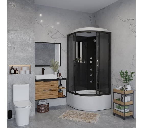 Душевая кабина Niagara NG-6508-14G (900x900x2150) высокий поддон (40см) стекло тонированное, алюм черный 4 места 65081434G