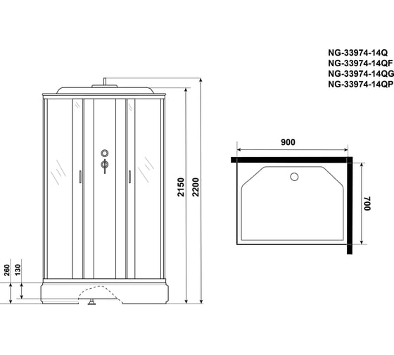 Душевая кабина NIAGARA NG-33974-14QG (900x700x2150 мм), средний поддон (26 см), стекло матовое 339744QG