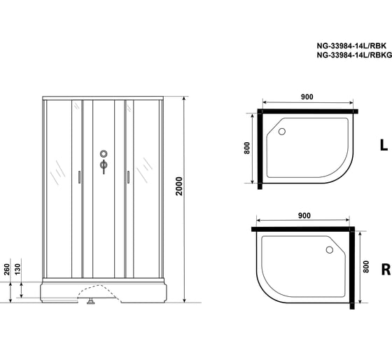 Душевая кабина NIAGARA NG-33984-14RBKG (900x800x2000 мм), средний поддон (26 см), стекло матовое 339844RBKG