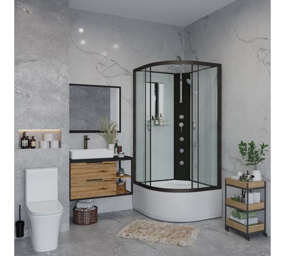 Душевая кабина Niagara NG-6708-14BKTG (900x900x2100-2400) высокий поддон (40см) стекло прозрачное, черные профиля 4 места 67081414BKTG
