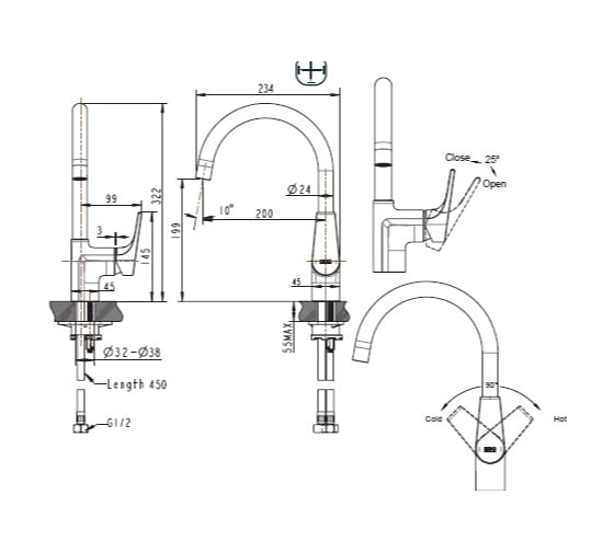 Смеситель для кухни Bravat Vega F7119177CP-3 00-00003391