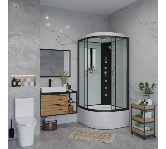 Душевая кабина Niagara NG-6708-14F (900x900x2150) высокий поддон(40см) стекло прозрачное, черные профиля 4 места 67081414F