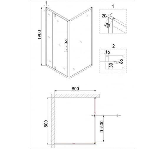 Душевое ограждение NIAGARA NG-0280-08 BLACK 800x800x1950 мм, квадрат, дверь распашная, 1 место _02800831BLACK