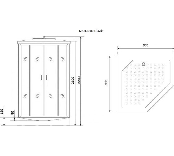 Душевая кабина Niagara NG-6901-01D BLACK (900x900x2200) низкий поддон (16 см), стекло тонированное, 4 места 69010134DBLACK