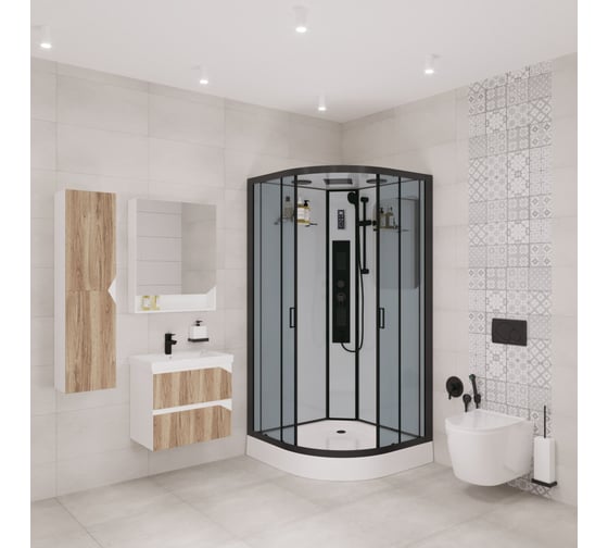 Душевая кабина Niagara NG-6901-01G BLACK (900x900x2100) низкий поддон (16 см), стекло тонированное, 4 места 69010134GBLACK
