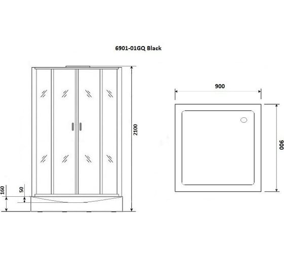 Душевая кабина Niagara NG-6901-01GQ BLACK (900x900x2100) низкий поддон (16 см) стекло тонированное, 4 места 69010134GQBLACK