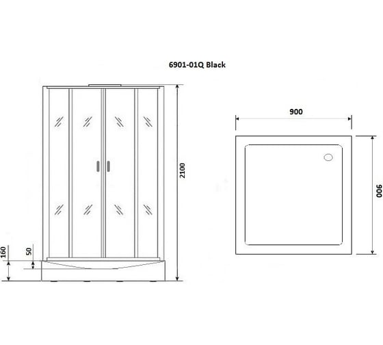 Душевая кабина Niagara NG-6901-01Q BLACK (900x900x2100) низкий поддон (16 см) стекло тонированное,, 4 места 69010134QBLACK