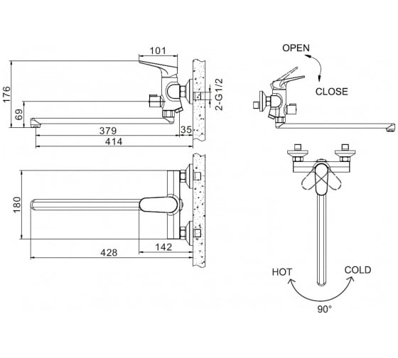 Комплект для ванной комнаты Bravat Eler 2 в 1 F00449CP 00-00022393