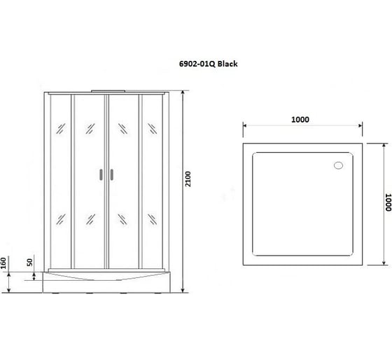 Душевая кабина Niagara NG-6902-01Q BLACK (1000x1000x2100) низкий поддон (16 см) стекло тонированное, 4 места 69020134QBLACK