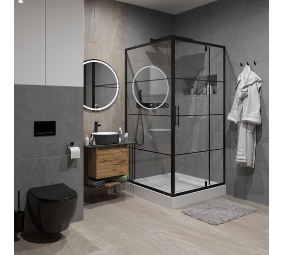 Душевое ограждение NIAGARA NG-0290-08 BLACK 900x900x1950 мм, квадрат, дверь распашная, 1 место _02900831BLACK