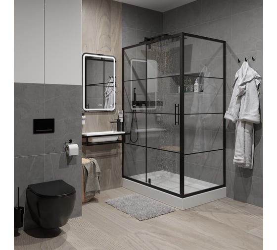 Душевое ограждение NIAGARA NG-0220-08 BLACK 1200x800x1950 мм, прямоугольник, дверь распашная, 1 место _02200832BLACK