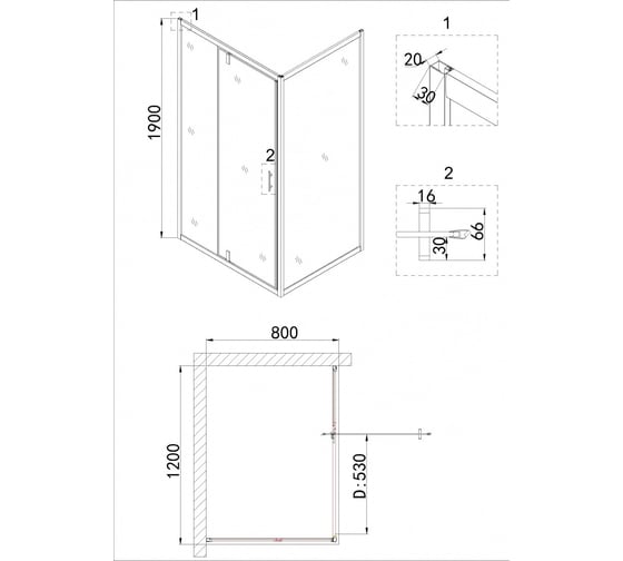 Душевое ограждение NIAGARA NG-0220-08 BLACK 1200x800x1950 мм, прямоугольник, дверь распашная, 1 место _02200832BLACK