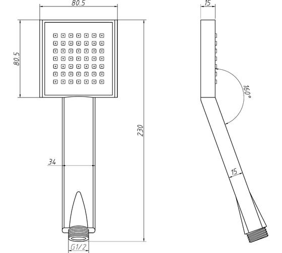 Душевая лейка Aquanet AF210-81S-S Steel Square, пластик, сталь, сатин 00245423
