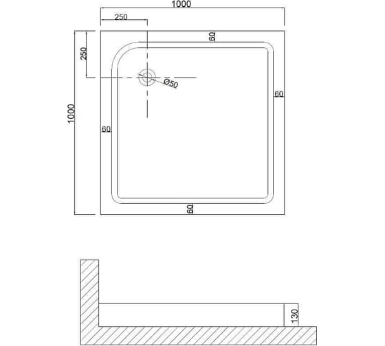 Душевой поддон NIAGARA NG-100-100Q 100х100х13 мм, квадрат, для 6602, 6802, 6604, 6804, 6609, 6809, 6614, 6814 1001001Q