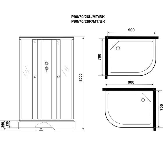 Душевая кабина Niagara Promo (900x700x2000) 4 места P90/70/26L/MT/BK