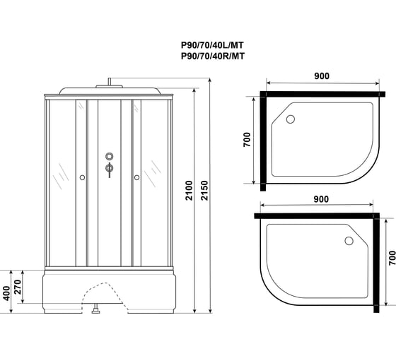 Душевая кабина Niagara Promo (900x700x2150) 4 места P90/70/40L/MT