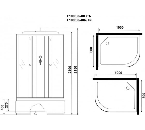 Душевая кабина NIAGARA Eco 1000x800x2150 мм, 4 места E100/80/40L/TN